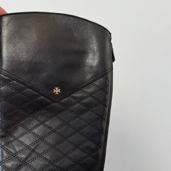 Tory Burch Claremont Quilted Pattern Leather Riding Boots Black - Picture 11 of 16